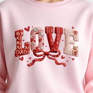 Love Valentine's day Sweatshirt S M L XL Stitched Faux Embroidery & Teddy bear